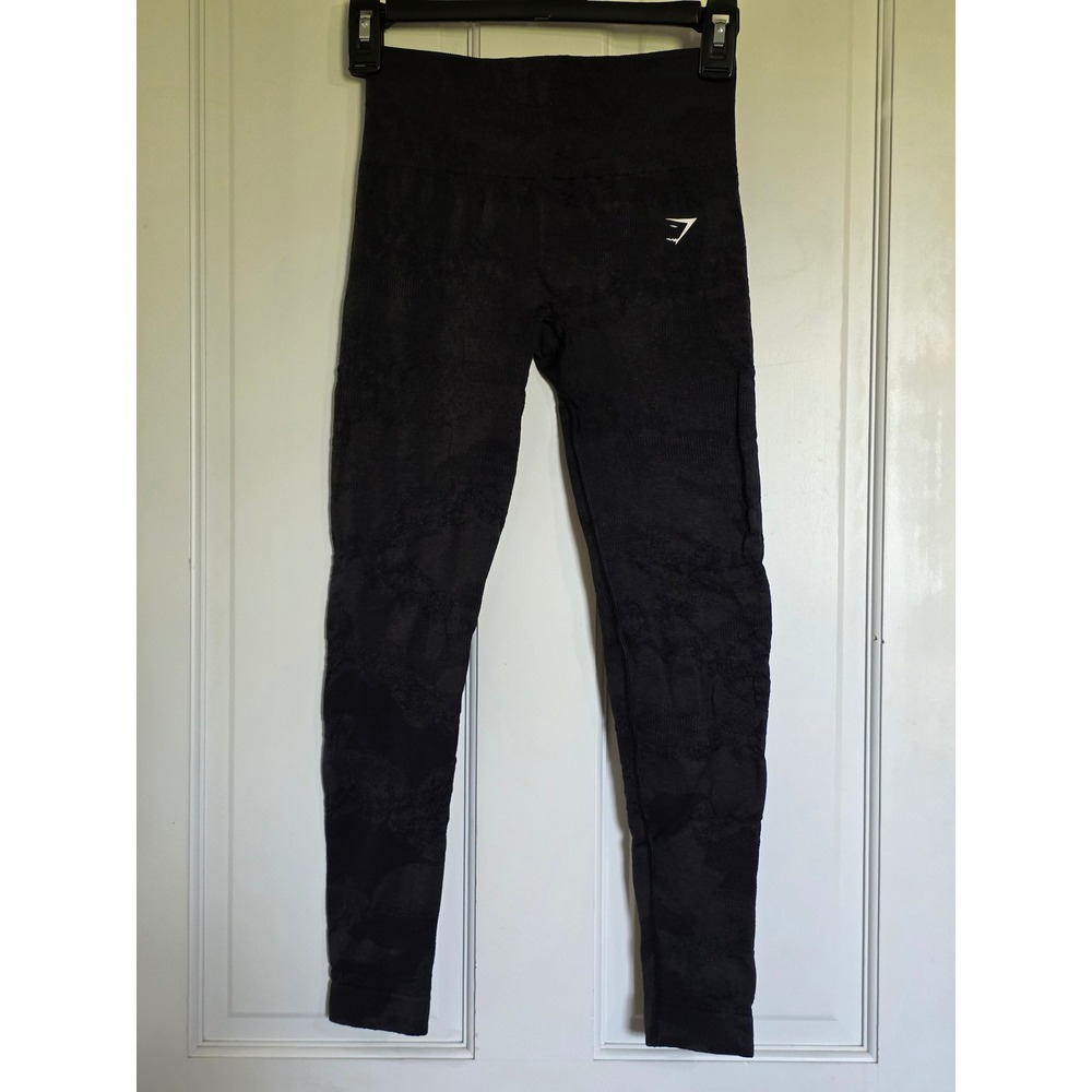 Gymshark XS Adapt Camo Seamless Leggings Black Grey High Waisted Workout Tights